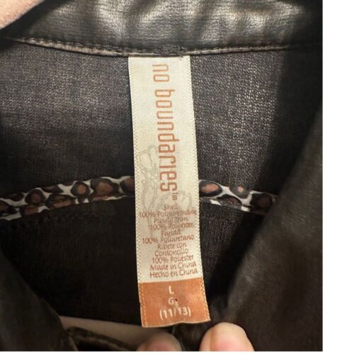 No Boundaries Black Faux Leather Moto Jacket Button Front Size Large - Picture 2 of 6