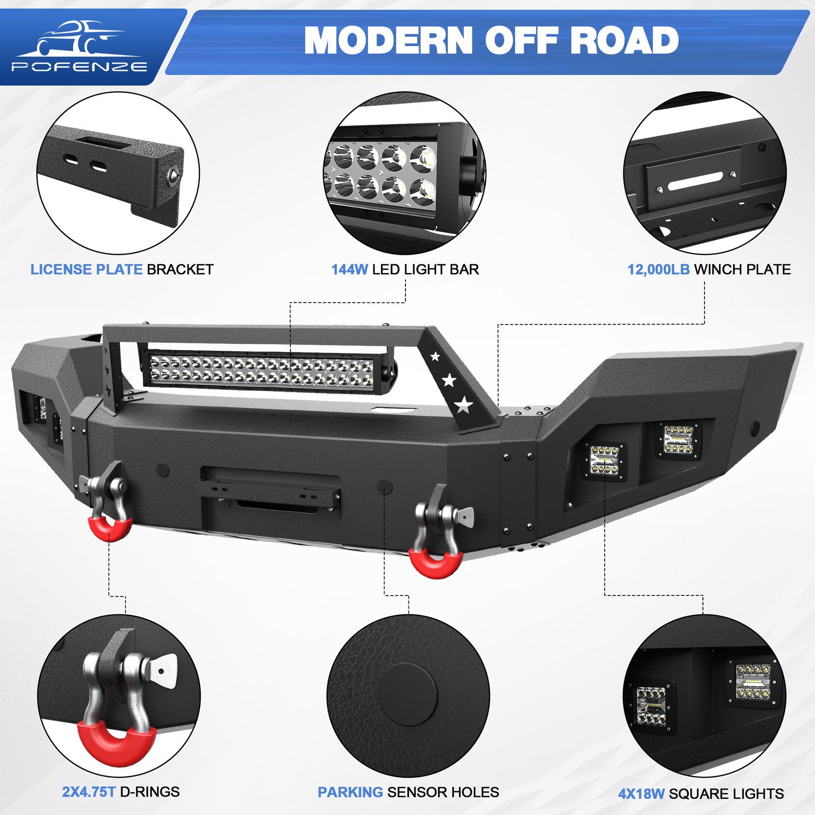 Front Bumper For 2015-2019 GMC Sierra 2500/3500 HD W/Winch Plate & LED Lights