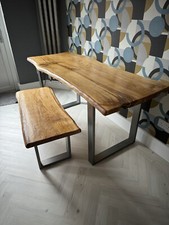 Solid oak live edge dining table and bench set
