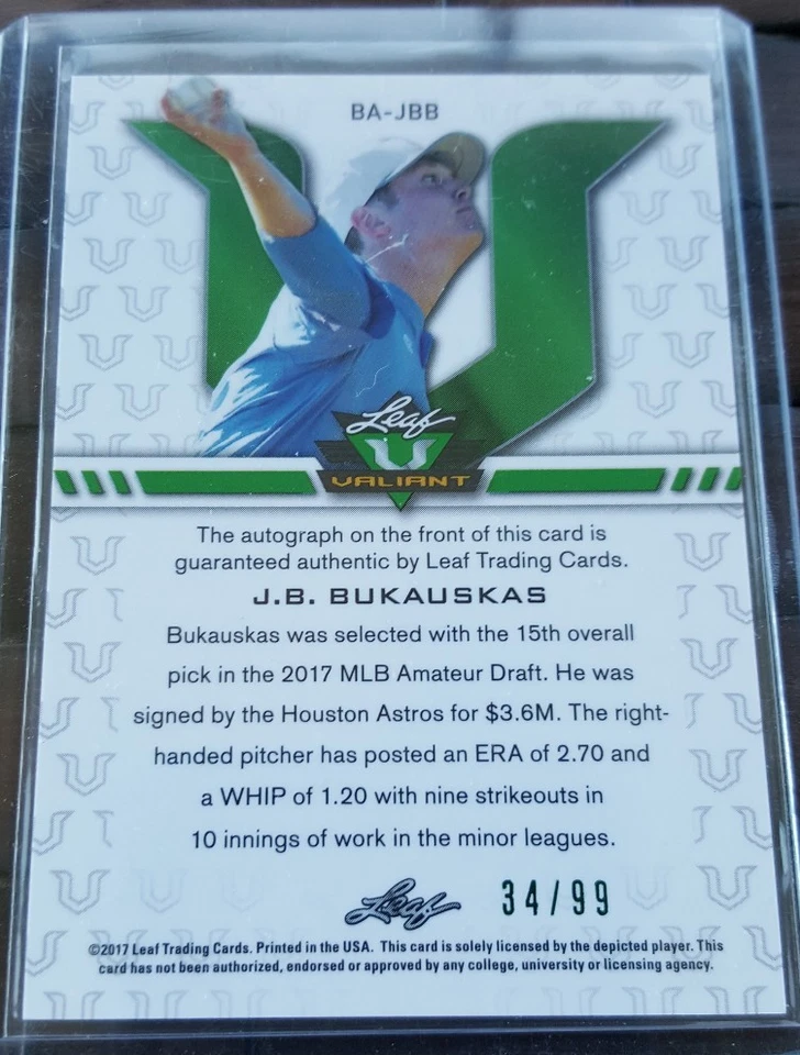 2017 LEAF VALIANT JB BUKAUSKAS GREEN CHROME REFRACTOR AUTO #'d 34/99 - Image 3 of 3
