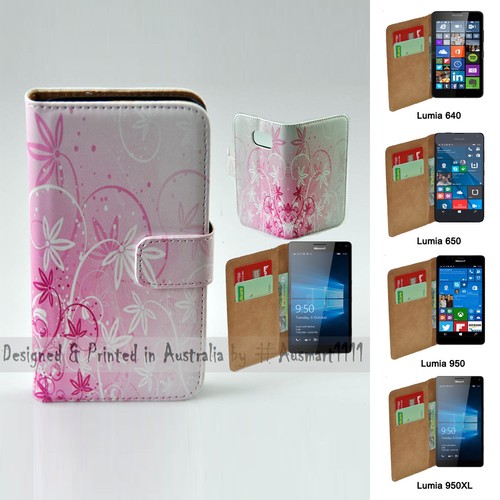 For Nokia Series - Pink Floral Vector Print Wallet Mobile Phone Case Cover - Bild 1 von 3