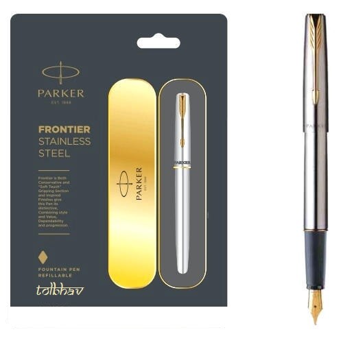 Parker Frontier Stainless Steel GT Fountain Ink Pen SS Gold Trim New Chrome  FP
