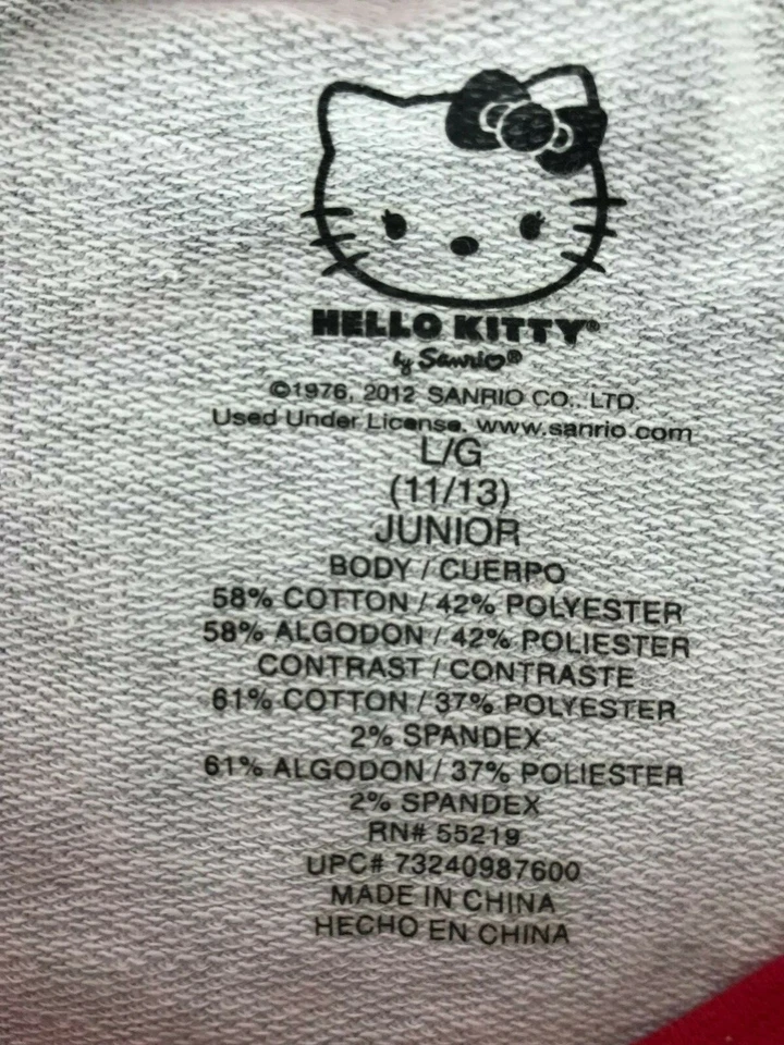 Hello Kitty Long Sleeve Shirt Holiday Christmas Red Sleeves Gray Girl's Lg 11-13 - Image 3 of 4