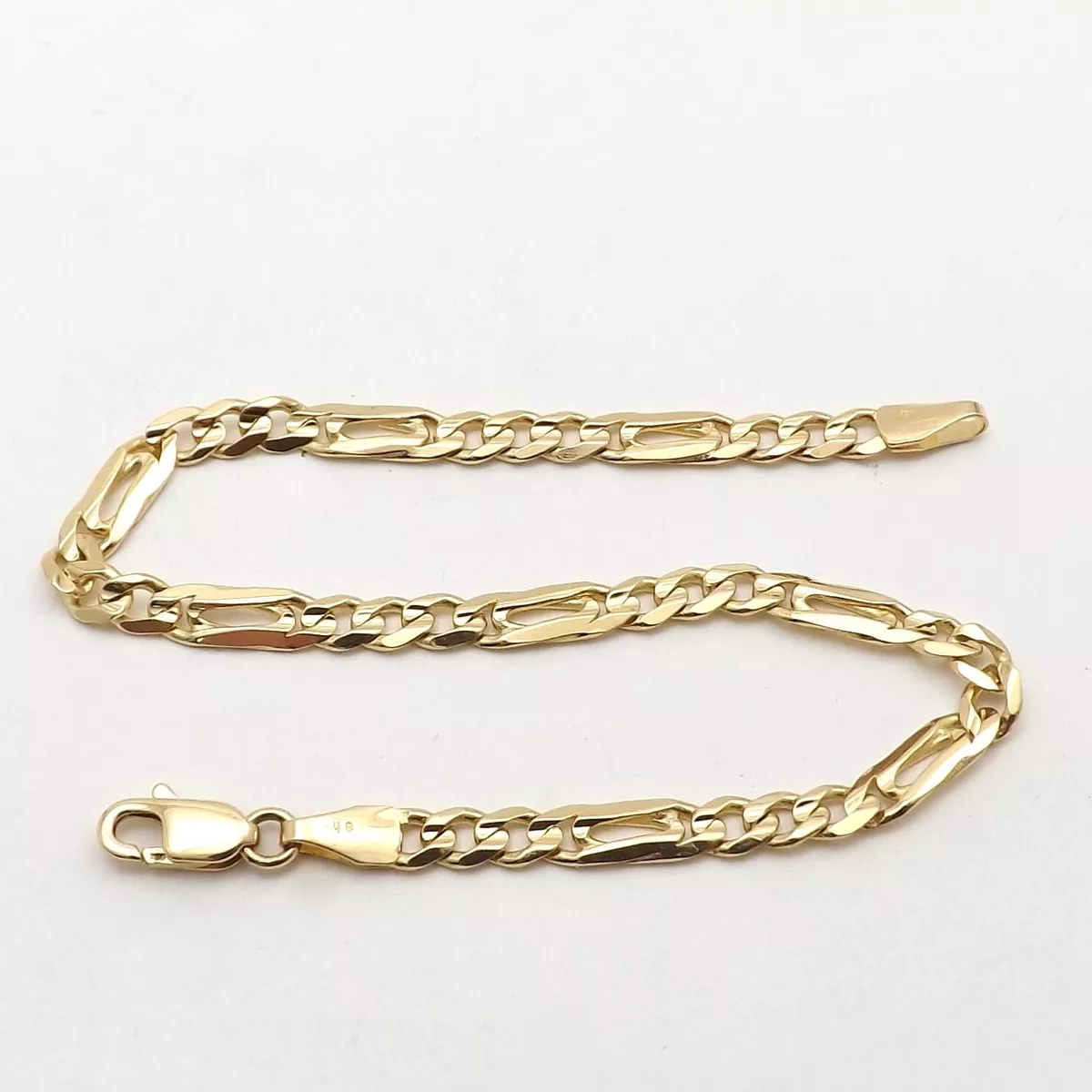 18K 750 Italian Gold Fancy Figaro Link Chain Bracelet Tiger Eye