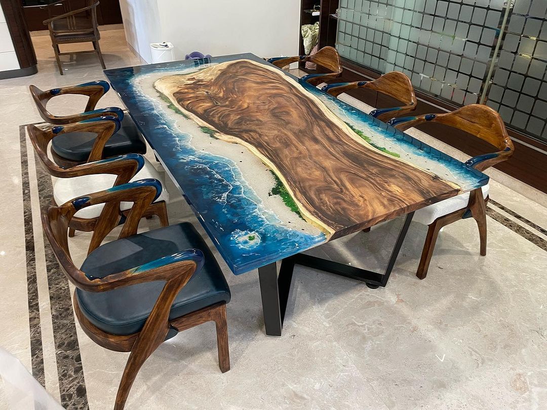 Ocean Wave Dine Table, Epoxy Resin Table, Custom Dining Table, Special Table top