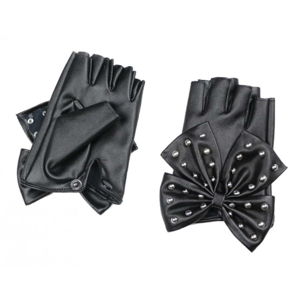 1 Pair Half Finger Gloves Lady PU Leather Rivet Mitten Black for Dancing 1 Pair Half Finger Gloves Lady PU Leather Rivet Mitten Black for Dancing