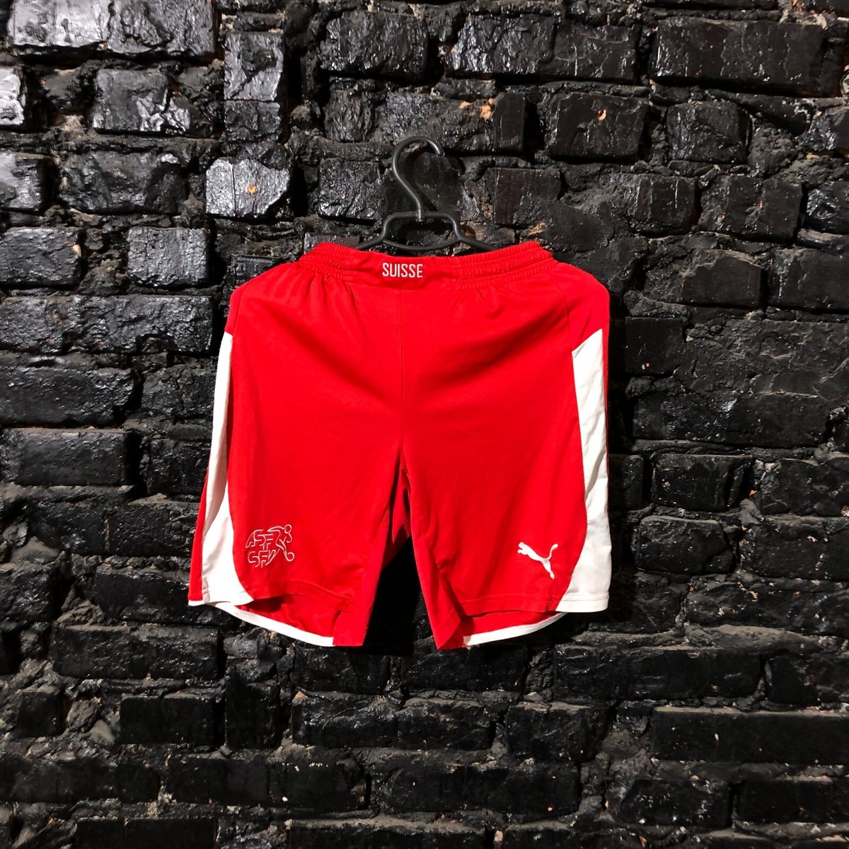 Switzerland Home Football Shorts Red White Puma Polyester Mens