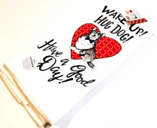 2-Pk Kay Dee Designs Dual Purpose KITCHEN TOWELS Wake up Hug Dog! Novelty Heart
