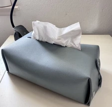 Soft PU Leather Facial Tissue Holder Rectangle Tissue Organizer For Home Blue