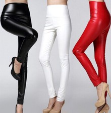 Women Faux Leather Wet Look Leggings High Waist Stretch Warm Pants Trousers