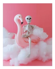 Skeleton and Flamingo Surreal Poster Wall Art Print Premium Quality