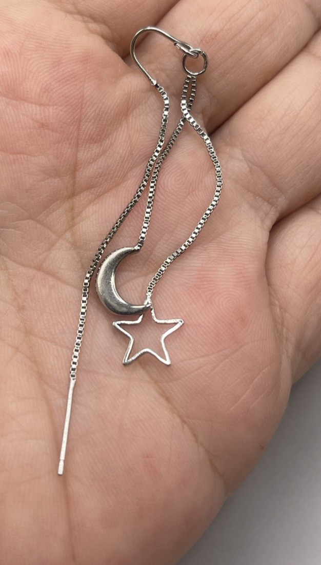 Silver Plate Moon Star Threader Dangle Earrings C… - image 4
