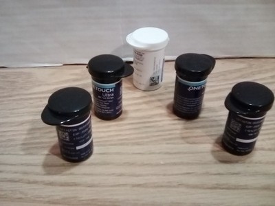 Set of 4 Empty One Touch Test Strips Bottles and 1 Contour Bottle