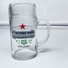 Heineken Red Star 1L Glass Beer Mug Stein Vintage Brewiana Barware Heavy 3lb