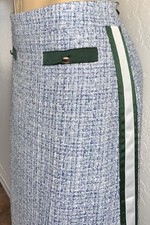 Anthropologie Maeve Blue Tweed Racer Stripe Midi Pencil Skirt Lined Size 8