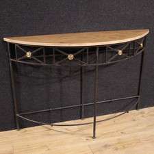 Console demi lune française meuble table en métal et bois 20ème siècle