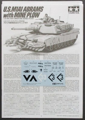 Tamiya 1/35th Scale M1A1 Abrams w/Mine Plow - Decals from Kit No. 35158