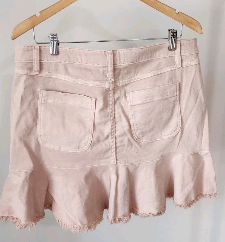 Falda corta MICHAEL KORS para mujer rosa denim con volantes cierre de botones 14 Foto 4 de 4