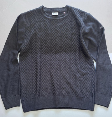 Schott NYC Pullover Herren 2XL schwarz Fischgrät Strick Rundhals Pulli Logo