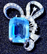 Vintage Smithsonian Aquamarine Blue Ribbon Brooch Pin Pendant Convertible