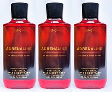 3 Bath Body Works ADRENALINE MEN 3-in-1 Hair Face Body Wash Shower Gel 10 oz