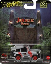 JURASSIC PARK Modello Auto 1992 JEEP WRANGLER 7cm Hot Wheels  POP CULTURE JBL59