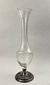 Vintage Hawkes Sterling Silver Mounted Etched Floral Glass Vase 10 3/4" high