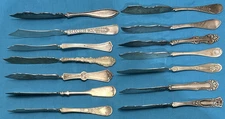 14 Pcs Antique to VIntage Silverplated TWIST HANDLED  BUTTER SPREADER KNIVES