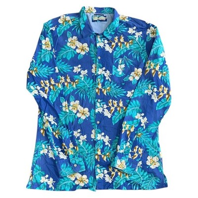 Alcott&Co Floral Shirt Hawaii USA Long Sleeve Button Down Blue Mens 2XL