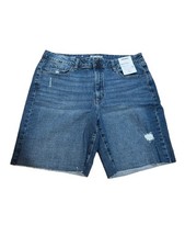 Sonoma Bermuda Hi Rise Shorts Rinsed Blue Denim Stretch Womens 16 Raw Hem