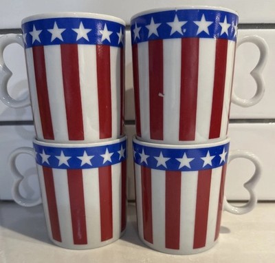 4  Vintage Patriotic Stars & Stripes Japan Small Coffee Mugs Fred Robert s Co.