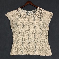 Cato Blouse Womens 22/24W Beige Lace Floral Flutter Sleeve Sheer Boho Chic