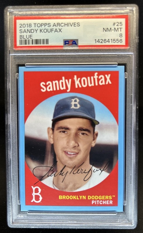 2018 Topps Archives Sandy Koufax Blue #/25 Dodgers PSA 8