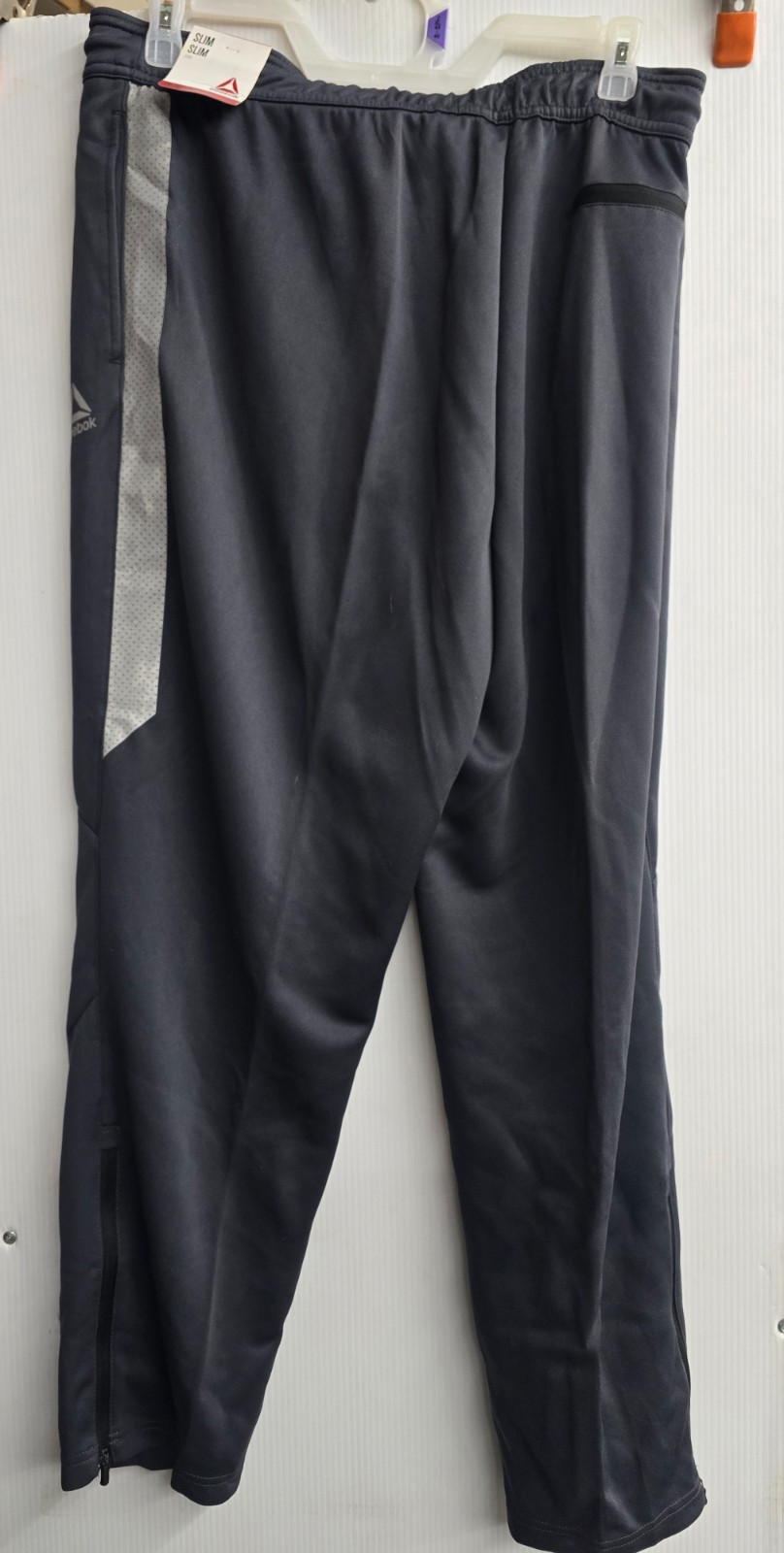 Reebok NEW Men's Blue Gray Slim Elastic Waist Drawstring Interlock Pants