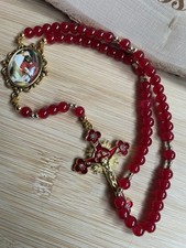 Jesus comforted by an angel, gold and red glass Rosary - handmade Catholic gift,