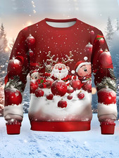 Unisex 3D Print Ugly Christmas Sweater Santa Reindeer Holiday Pullover