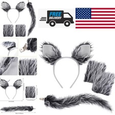 Wolf Costume Set Grey Wolf Ears Headband Gloves Tail for Halloween Dress Up