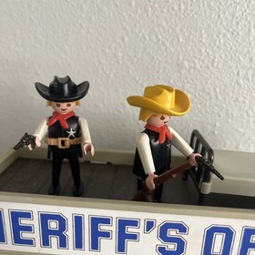 Vintage Playmobil Sheriffs Office Incomplete With Extra Cowboys And Instructions