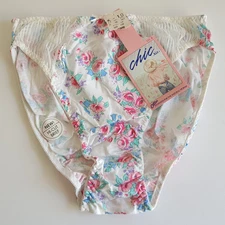 Vintage Chic h.i.s. Floral Panties Size 8 High Cut 100% Cotton with Sheer Inset