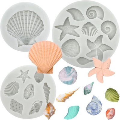 3 PCS Marine Theme Cake Fondant Silicone Mold Seashell Conch Starfish Coral Baki