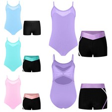Girls Ballet Dance Suit Gymnastics Dancewear Sports Leotards Booty Shorts Sets