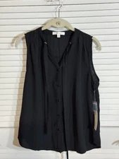 Active USA Size M Black Sleeveless Button Blouse Women NWT