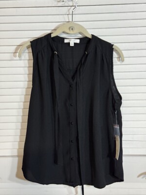 Active USA Top Size M Black Sleeveless Button Blouse Women NWT
