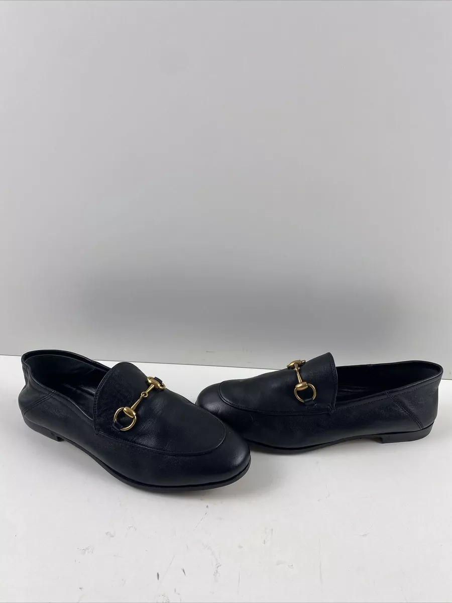 Gucci BRIXTON Black Leather Round Toe Horsebit Loafers Women s Size 34.5