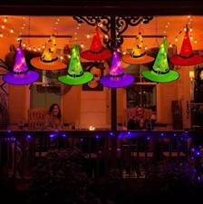MZD8391 Halloween Decorations Lighted Witch Hats, 8Pcs Hanging Glowing Witch Hat