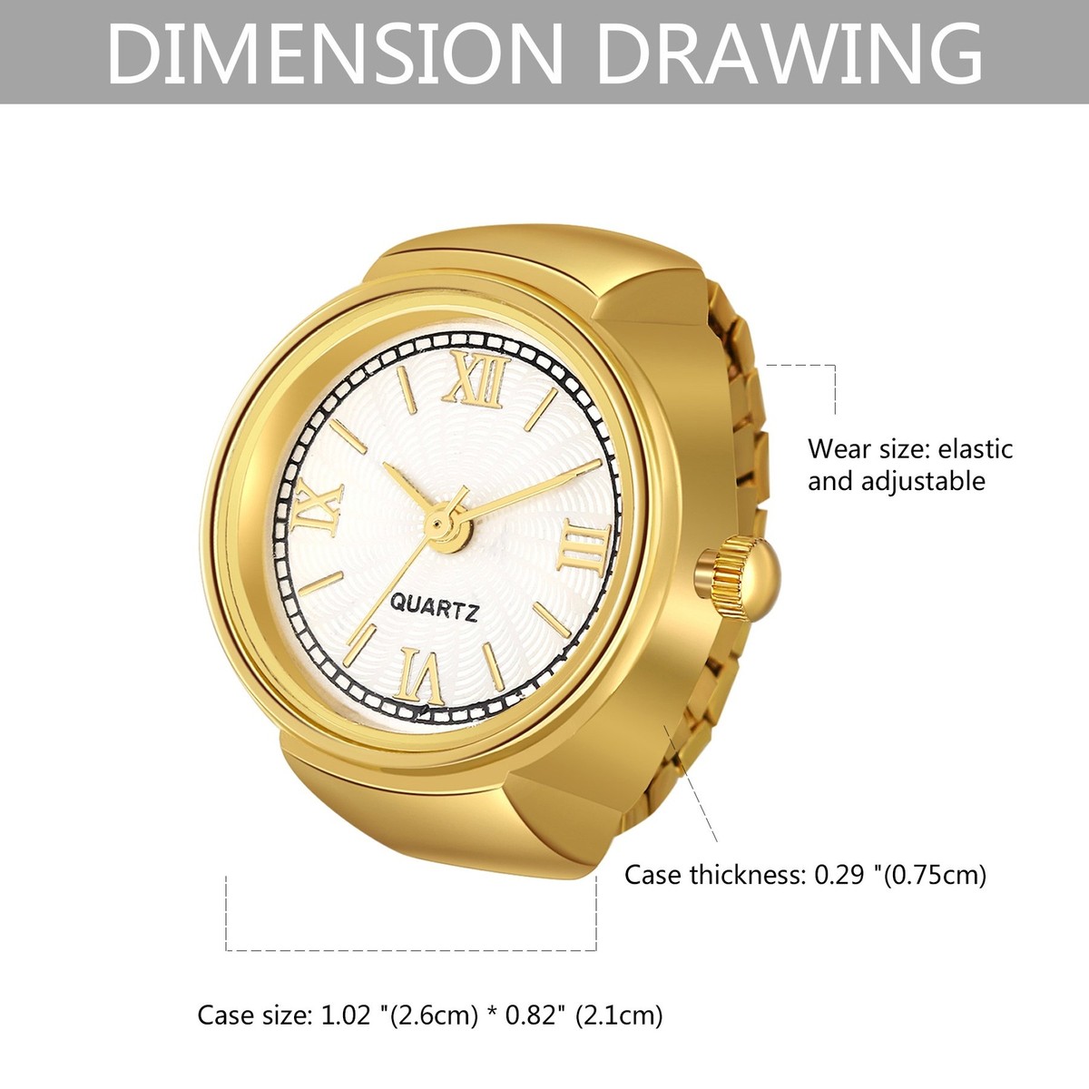 Novelty Finger Ring Watch Elastic Band Roman Numberals 