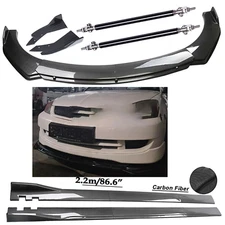 Carbon Fiber Front Bumper Lip Spoiler 86.6" Side Skirt For Mitsubish Polyurethan