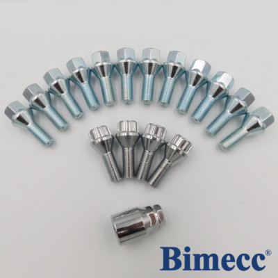 M14x1,25, 27mm Radschrauben Bimecc (Chrom) x 12 + Schlösser für BMW 1, 2, 3er