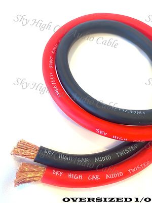 50 ft 1/0 Gauge AWG 25' BLACK & 25' RED Oversized Power Ground Wire Sky High Car