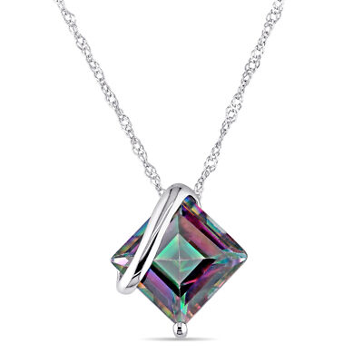 Amour 10k White Gold Exotic Green Topaz Pendant with Chain
